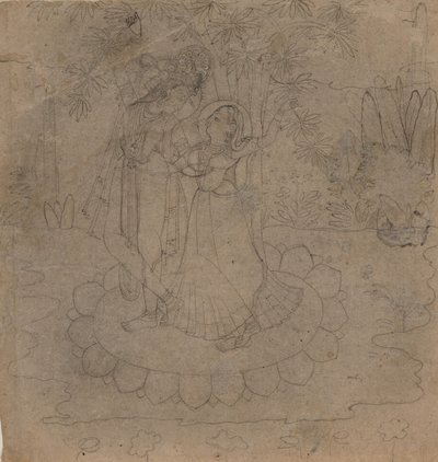 Krishna et Radha Debout sur un Lotus, fin XIXe-début XXe siècle - Unbekannt