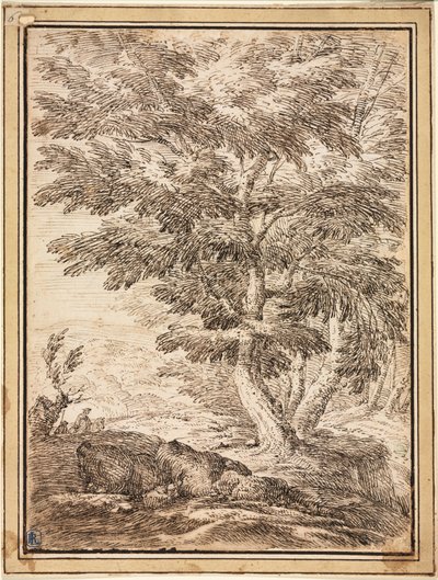 Paysage avec bouquet d