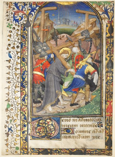 Feuille extraite des Heures de Tarleton : Christ portant la croix Terce, Office de la Vierge, vers 14 - Unbekannt