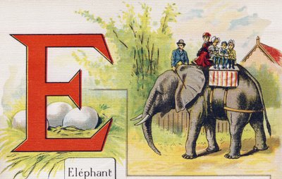 Lettre E : éléphant. Gravure dans « ABC L