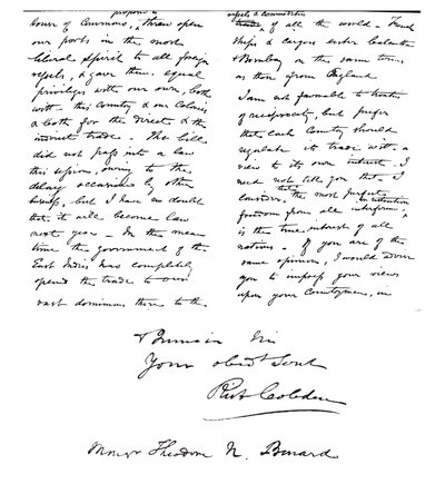 Lettre de Richard Cobden à Theodore Benard sur l
