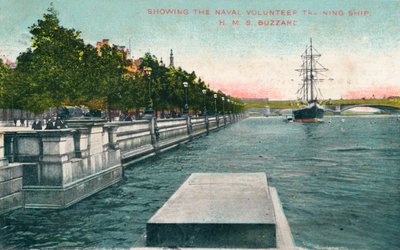 Londres, Thames Embankment - Montrant le navire-école naval volontaire, H.M.S. Buzzard, 1907 - Unbekannt
