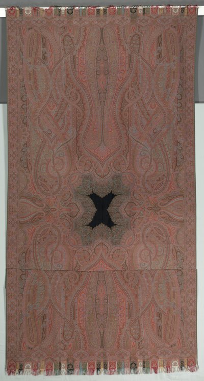 Long châle avec grands botehs symétriques et petit centre noir, 1855-1862 - Unbekannt