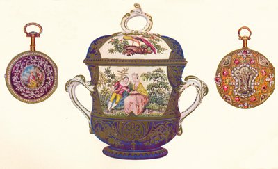 Louis XVI. Répétiteur en or, vers 1770, porringer et couvercle en porcelaine de Chelsea, vers 1710, 1903 - Unbekannt