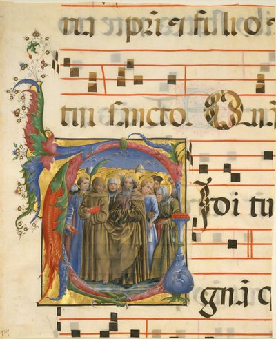 Enluminure de manuscrit avec Tous les Saints dans une initiale V, d