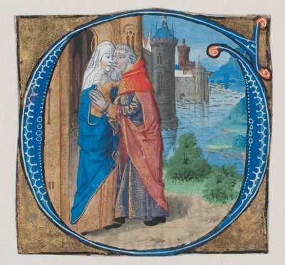 Enluminure de manuscrit avec Joachim et Anne dans une initiale G - Unbekannt