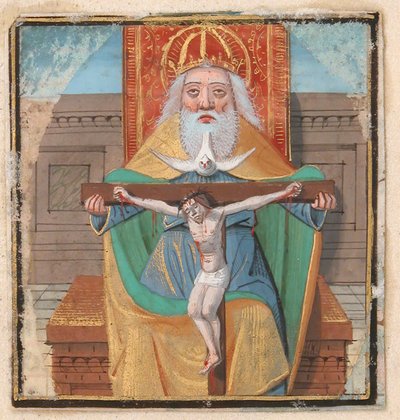 Enluminure de manuscrit avec la Trinité, d