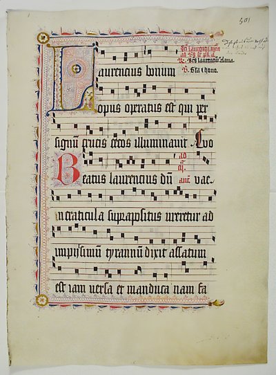 Feuille de manuscrit avec initiale L, d