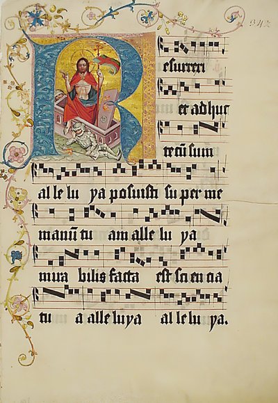 Feuille de manuscrit avec initiale R, d