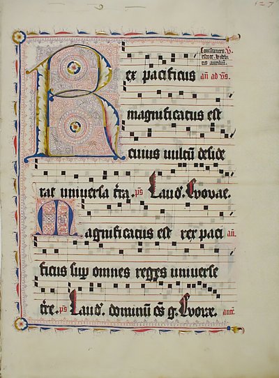 Feuille de manuscrit avec initiale R, d