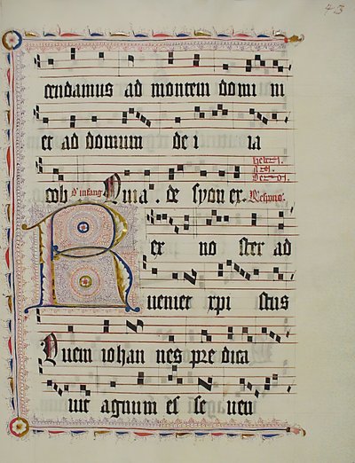 Feuille de manuscrit avec initiale R, d