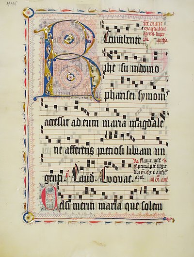 Feuille de manuscrit avec initiale R, d