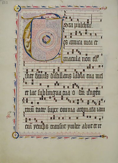 Feuille de manuscrit avec initiale T, d