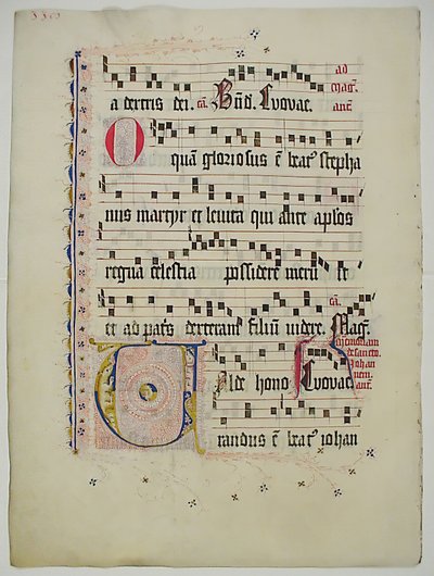 Feuille de manuscrit avec initiale V, d