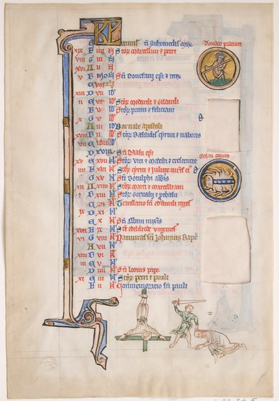 Feuille de manuscrit avec calendrier de juin, d