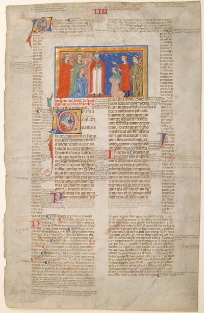 Feuille de manuscrit avec scène de mariage, des Décrétales de Grégoire IX, italien, vers 1300 - Unbekannt