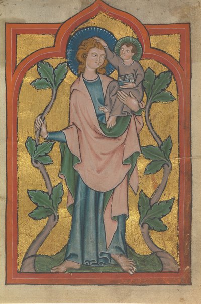 Feuille de manuscrit avec Saint Christophe portant le Christ, allemand ou suisse, début du 14e siècle - Unbekannt