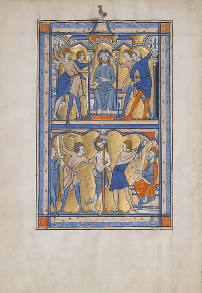 Feuille de Manuscrit avec la Dérision et la Flagellation du Christ, d
