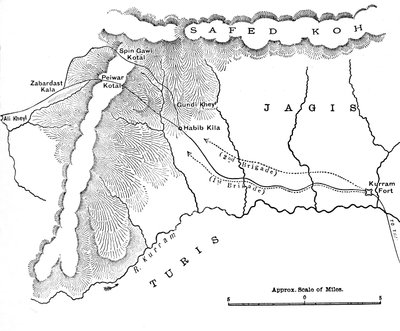 Carte montrant la marche du général Roberts vers Peiwar Kotal du 28 novembre au 1er décembre 1878, c1880 - Unbekannt