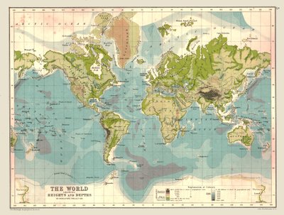 Carte du Monde montrant les Hauteurs et Profondeurs, 1902 - Unbekannt