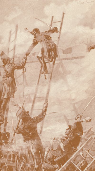 Marbot et Labédoyère escaladant le mur à Ratisbonne, 1809, 1896 - Unbekannt