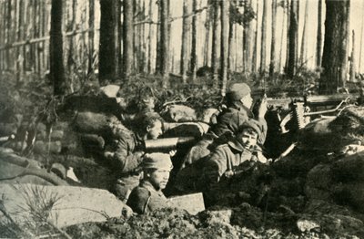 Mitrailleuse Maxim en action sur le front britannique, Première Guerre mondiale, 1915, vers 1920 - Unbekannt