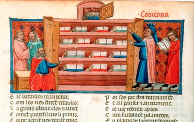 Moines et étudiants dans une bibliothèque, 15e siècle - Unbekannt