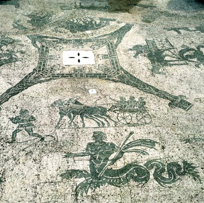 Mosaïque, Chariots tirés par des mules avec des voyageurs, Cisarii. Ier siècle - Unbekannt