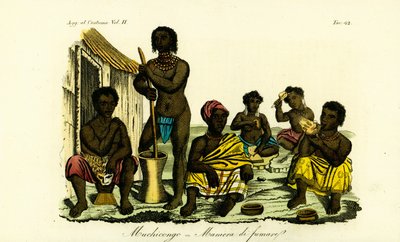 Hommes Muchicongo et nombreuses épouses devant une hutte, Angola - Unbekannt