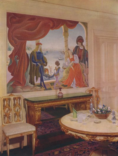 Fresque de Beatrice MacDermott, représentant une scène vénitienne, encadrée dans l