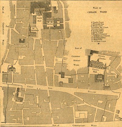 Ancienne carte du quartier de Cheap - Vers 1750, 1897 - Unbekannt
