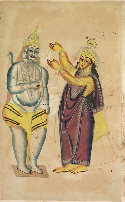 Parvati plaçant une guirlande de mariage sur Shiva, 1800s - Unbekannt