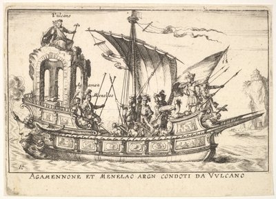 Planche 10 : Agamemnon et Ménélas assis dans un bateau accompagnés d