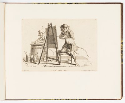 Planche 11, Le Maître Peintre, Singes en folie ou différentes actions de la vie humaine représentées par des singes - Unbekannt
