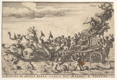 Planche 16 : Navire de musiciens avec le dieu de la mer Glaucus et des tritons Barcha di musici rapra C..., 1664 - Unbekannt