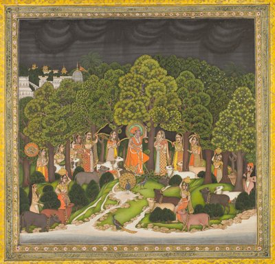 Radha et Krishna se rencontrent dans la forêt pendant une tempête, c. 1770 - Unbekannt