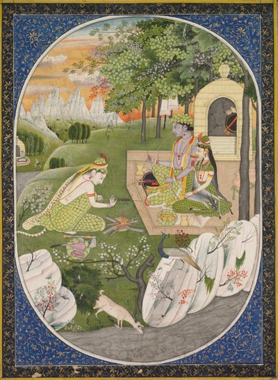Rama, Sita et Lakshmana dans la forêt, page des Contes du Ramayana, c. 1830 - Unbekannt