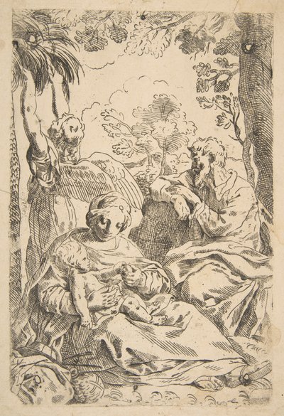 Repos en Égypte, Sainte Famille assise tandis qu