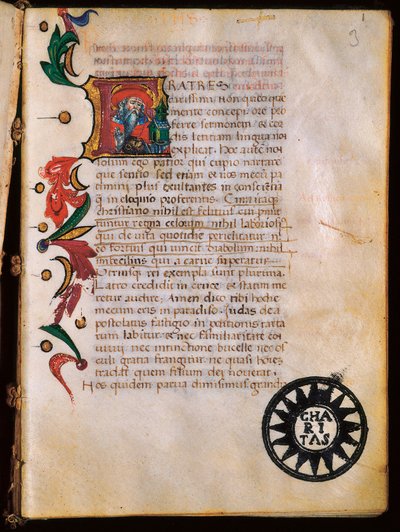 Représentation de Saint Jérôme (347-420), page illuminée tirée de "Opuscola theologica" - Unbekannt