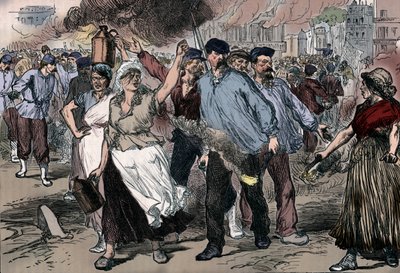 Émeutiers et pétroleuses incendiant des bâtiments publics à Paris pendant la Commune de Paris, 1871 - Unbekannt