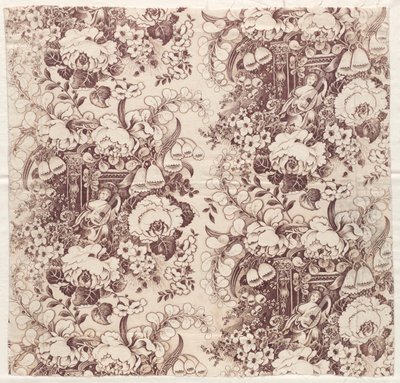 Coton imprimé au rouleau avec motif de femme jouant du luth, début des années 1800 - Unbekannt