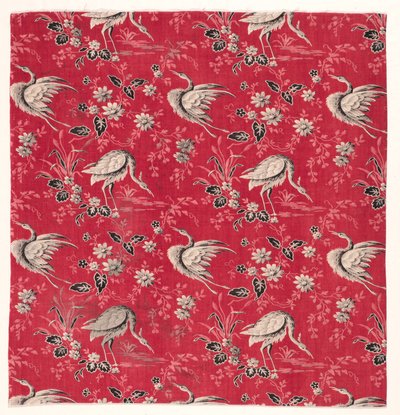 Coton imprimé au rouleau avec motif de héron et de fleur, 1800s - Unbekannt