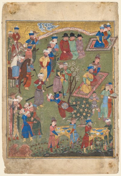 Festin royal dans un jardin recto du frontispice double page d