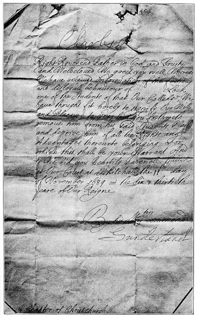 Mandat royal pour effacer le nom de Locke des étudiants de Christ Church, Oxford, 1684, 1894 - Unbekannt