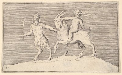 Satyre Menant une Chèvre sur laquelle un Enfant Monte, publié vers 1599-1622 - Unbekannt