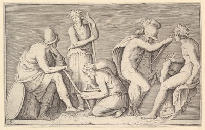 Scène de Sacrifice avec Guerrier Tuant un Bélier et Quatre Autres Figures - Unbekannt