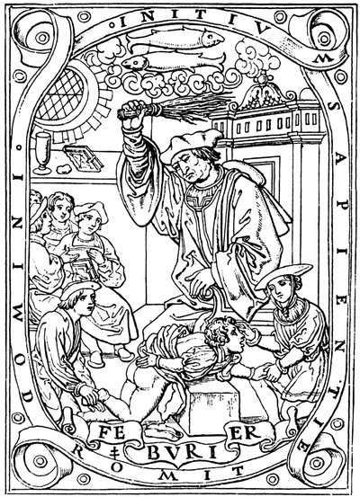 Écolier recevant des coups de baguette pour apprendre, 1526 - Unbekannt