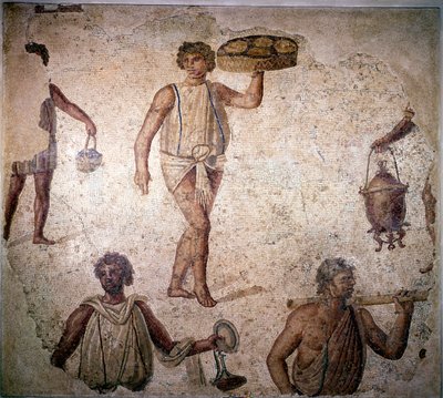 Serviteurs ou esclaves préparant un festin, mosaïque, Carthage, 2ème siècle - Unbekannt