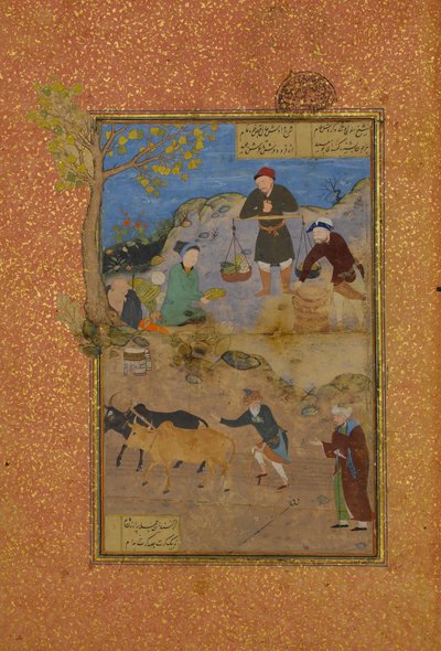 Shaikh Mahneh et le villageois, Folio 49r du Mantiq al-tair Langage des oiseaux - Unbekannt