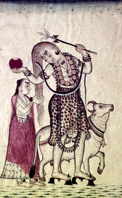Siva, suivi de sa consort Parvati, marchant avec le taureau Nandi, vers 1730 - Unbekannt